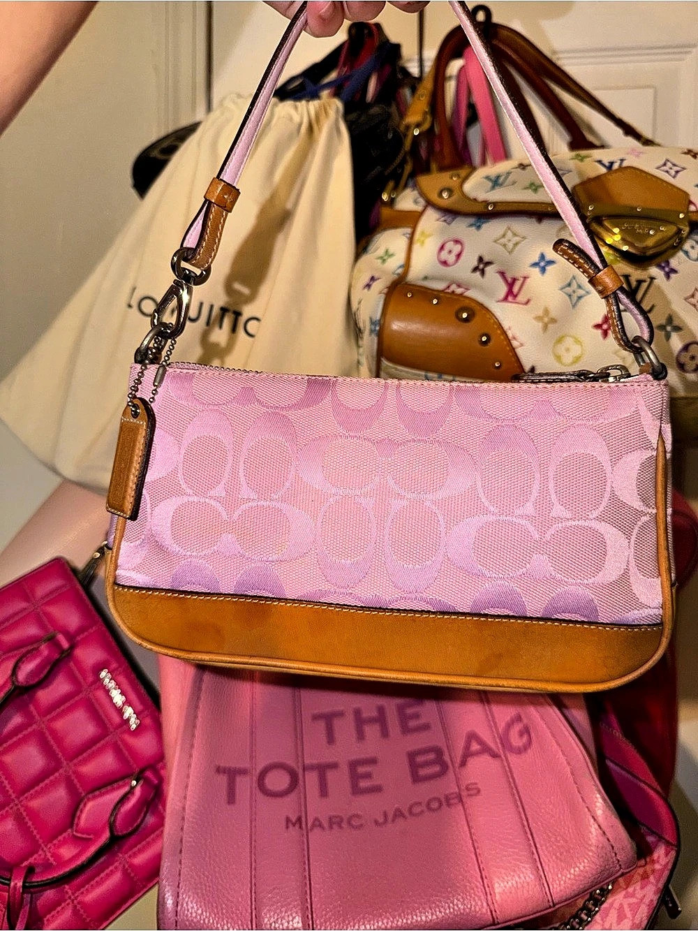Coach 2004 Demi Baguette Pink & Brown Shoulder Bag